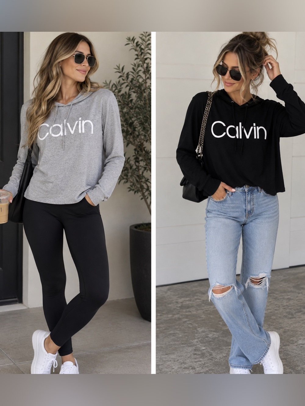 BUNDLE 2 Calvin Klein Logo Hoodie - Black/Gray Women's Pullover | Small